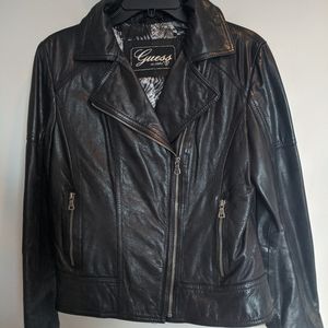 Guess vintage black leather Moto jacket